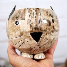 Handmade Ceramic Cat Planter With Legs Desk Decor - thumbnail 2