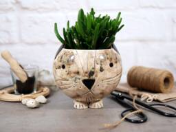 Handmade Ceramic Cat Planter With Legs Desk Decor
