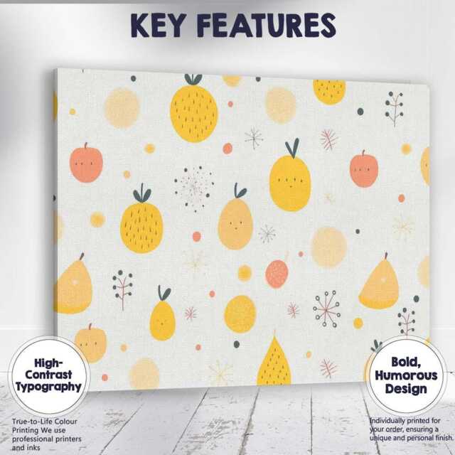 Cute Minimal Fruit Nursery Repeat Pattern Canvas Wall Art Print Decor Picture Ready To Hang - image 1
