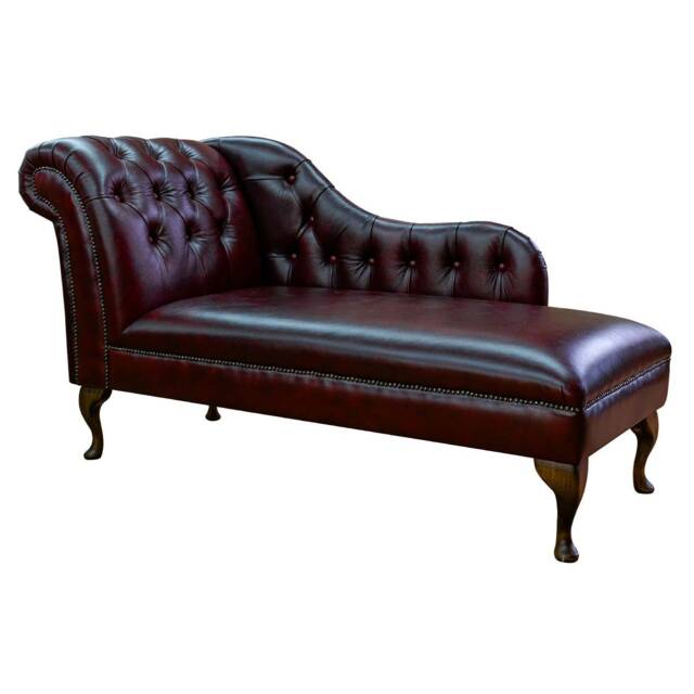 Handmade Oxblood Genuine Leather Chesterfield Chaise Longue Red Real Leather, British Made - image 1