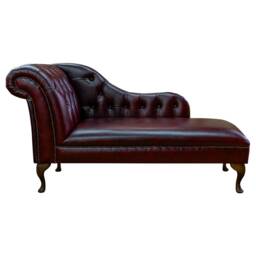 Handmade Oxblood Genuine Leather Chesterfield Chaise Longue Red Real Leather, British Made - thumbnail 2