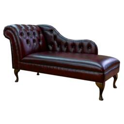 Handmade Oxblood Genuine Leather Chesterfield Chaise Longue Red Real Leather, British Made