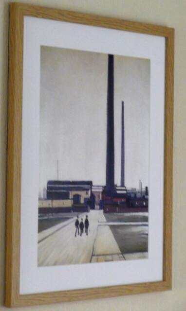 L S Lowry Art Print - Factory At Widnes Light Oak Finish Frame With White Mount & Textured Image - image 1