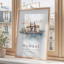 India Travel Poster, Mumbai Art Print, Gateway Of Landmark Prints, Map Corodinates, Unique Gifts - thumbnail 3