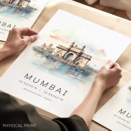 India Travel Poster, Mumbai Art Print, Gateway Of Landmark Prints, Map Corodinates, Unique Gifts - thumbnail 1