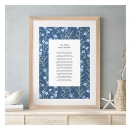 Custom Made Blue Floral Pattern Poem Print Framed Art Gift Wedding Personalised Use Your Own Words Perennial Flax