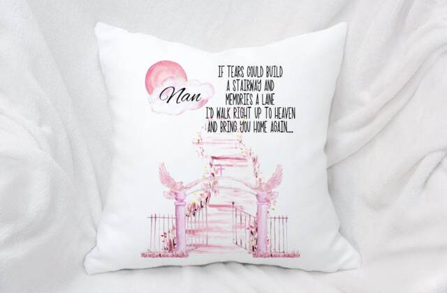 Personalised Stairway To Heaven Memorial Cushion, 2 Colours , in Memory Of A Loved One - image 1