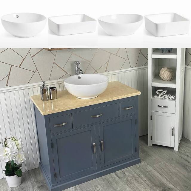 Bathroom Vanity Unit Grey Painted Cabinet Wash Stand Cream Marble Top & Ceramic Basin 1161Gcmcbc - image 1