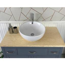 Bathroom Vanity Unit Grey Painted Cabinet Wash Stand Cream Marble Top & Ceramic Basin 1161Gcmcbc - thumbnail 2