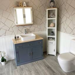 Bathroom Vanity Unit Grey Painted Cabinet Wash Stand Cream Marble Top & Ceramic Basin 1161Gcmcbc - thumbnail 3