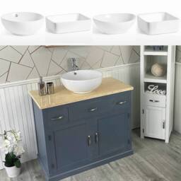 Bathroom Vanity Unit Grey Painted Cabinet Wash Stand Cream Marble Top & Ceramic Basin 1161Gcmcbc