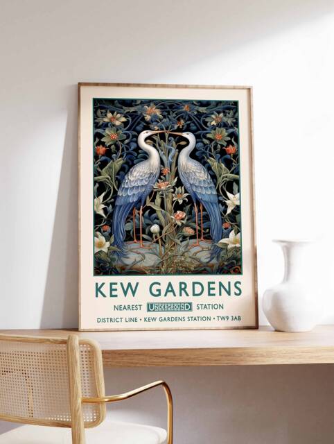 William Morris Stork Print, Kew Gardens London Poster, Vintage Wall Art, Floral Poster - image 1