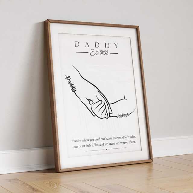 Personalised Daddy Handprint Art, Father's Day Gift, Father & Kids Line Art Print - image 1