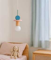 Charming Wood Chandelier For Stylish Nursery Decor, Adorable Hanging Lamp Baby's Room Decor - thumbnail 1
