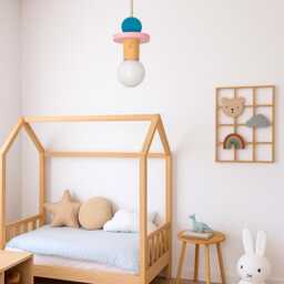 Charming Wood Chandelier For Stylish Nursery Decor, Adorable Hanging Lamp Baby's Room Decor - thumbnail 3
