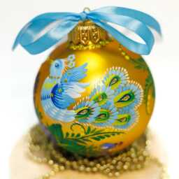 Hand Painted Glass Christmas Ornament, Petrykivka Peacock Design, Personalized Bauble - thumbnail 2