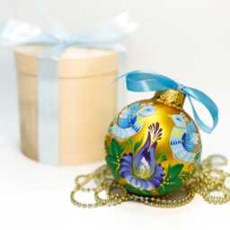 Hand Painted Glass Christmas Ornament, Petrykivka Peacock Design, Personalized Bauble - thumbnail 4