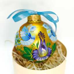 Hand Painted Glass Christmas Ornament, Petrykivka Peacock Design, Personalized Bauble - thumbnail 3