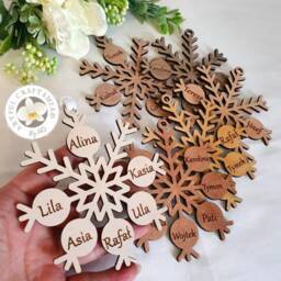 Personalised With Names Family, Wood Christmas Bauble Snowflakes, Home Decor, Tree Gift Xmas, Engraved - thumbnail 3