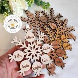 Personalised With Names Family, Wood Christmas Bauble Snowflakes, Home Decor, Tree Gift Xmas, Engraved - thumbnail 2