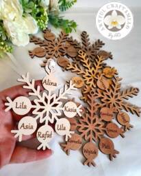 Personalised With Names Family, Wood Christmas Bauble Snowflakes, Home Decor, Tree Gift Xmas, Engraved