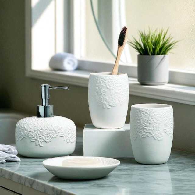 Floral Bathroom Set Elegant Soap Dispenser - image 1