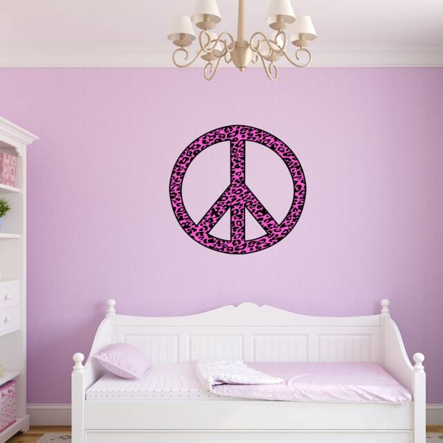 Peace Sign Wall Art Sticker Cheetah Print Room Decor - Vwaq Pc12
