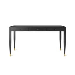 Black Oak Desk, Mid-Century Modern Style, Brass Accents