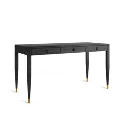 Black Oak Desk, Mid-Century Modern Style, Brass Accents - thumbnail 2