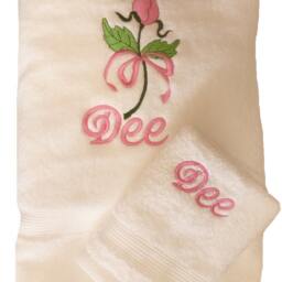 Rosebud Towel - Two Set Of Bath & Washclothfor Flowergirl Wedding Gift Custom Embroidered Personalized - thumbnail 2