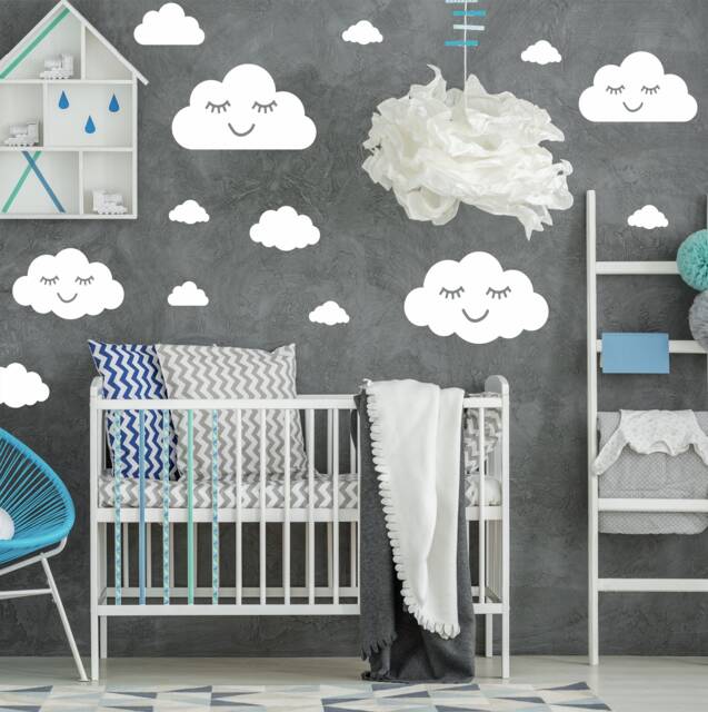 Cloud Wall Decals - Faces, Nursery Vinyl Stickers [16 Stickers] - image 1