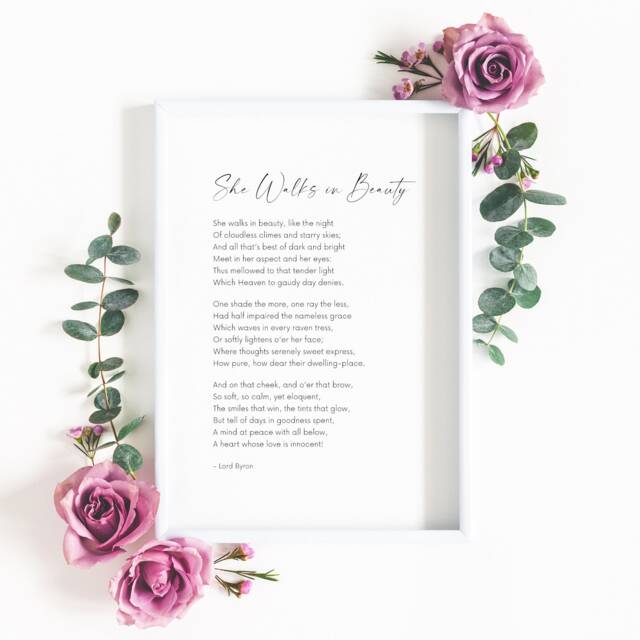 She Walks in Beauty Print - Lord Byron Poem Romantic Gift Wall Art Literary Present Typography Poster Unframed - image 1