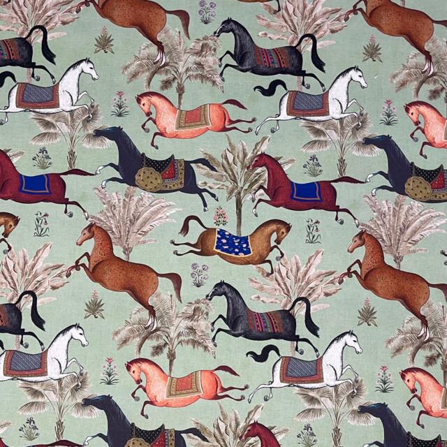 Custom Arabian Horse Roman Blind Green Tea Cotton Fabric - image 1