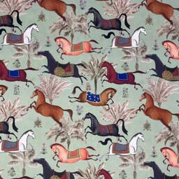 Custom Arabian Horse Roman Blind Green Tea Cotton Fabric