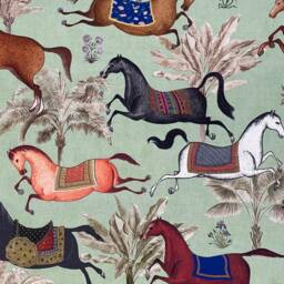 Custom Arabian Horse Roman Blind Green Tea Cotton Fabric - thumbnail 4