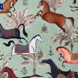 Custom Arabian Horse Roman Blind Green Tea Cotton Fabric - thumbnail 2