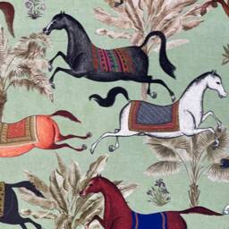 Custom Arabian Horse Roman Blind Green Tea Cotton Fabric - thumbnail 3