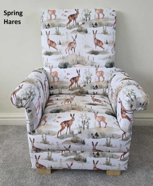 Fryetts Hartley Hare Fabric Adult Chair Rabbits Armchair Bunnies Animals Natural Beige Or Duck Egg Nursery Bedroom - image 1