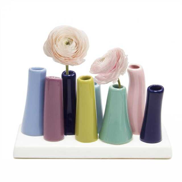 Serenity Ceramic Bud Vases, Set Of 8 Tubes - Glazed, Modern Colors - image 1