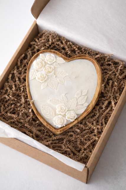 Large 3 Wick Heart Shaped Candle, Scented Soy Wax Wooden Bowl, Romantic Gift For Her, Valentines Day Candle Gift, Anniversary Gift, Flower Candle - image 1