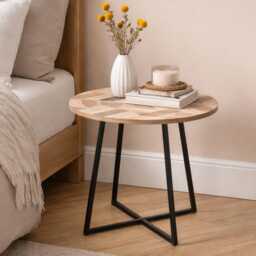 Round Side Table Wooden Coffee Table, Living Room Home - thumbnail 3