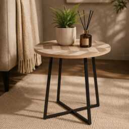Round Side Table Wooden Coffee Table, Living Room Home - thumbnail 2