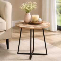 Round Side Table Wooden Coffee Table, Living Room Home - thumbnail 1