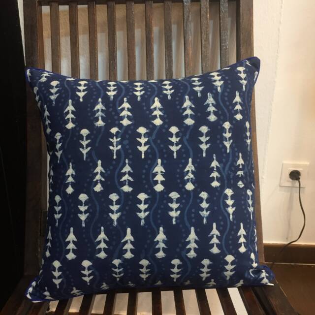 Handmade Indigo Block Print Cushion Cover Organic Cotton, Boho Home Decor - image 1