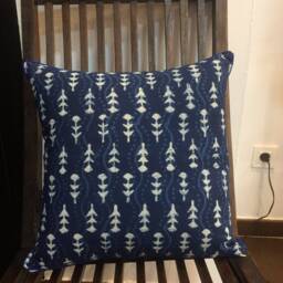 Handmade Indigo Block Print Cushion Cover Organic Cotton, Boho Home Decor - thumbnail 1