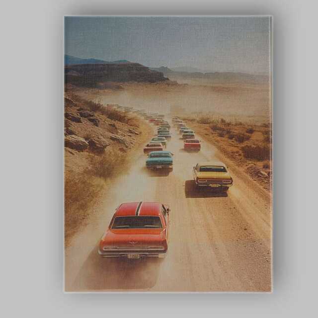 Classic American Muscle Cars Desert Road Convoy Photography Canvas Wall Art Print Decor Picture Ready To Hang - image 1