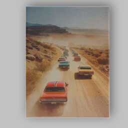 Classic American Muscle Cars Desert Road Convoy Photography Canvas Wall Art Print Decor Picture Ready To Hang - thumbnail 1