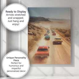 Classic American Muscle Cars Desert Road Convoy Photography Canvas Wall Art Print Decor Picture Ready To Hang - thumbnail 3