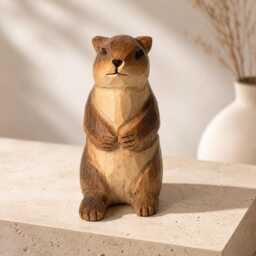 Whimsical Wooden Groundhog Statue Hand Carved Animal Figurine Woodland Nursery Decor Cute Wood Marmot Gift For Nature Lover