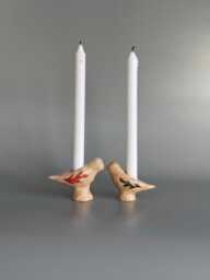 Handmade Ceramic Bird Candle Holders Set Minimalist Speckled Clay Decor - thumbnail 1